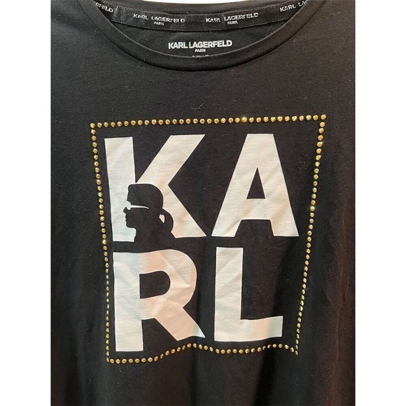 Karl Lagerfeld Paris Women's Black Studded Logo Graphic Tee Size S - Picture 2 of 5